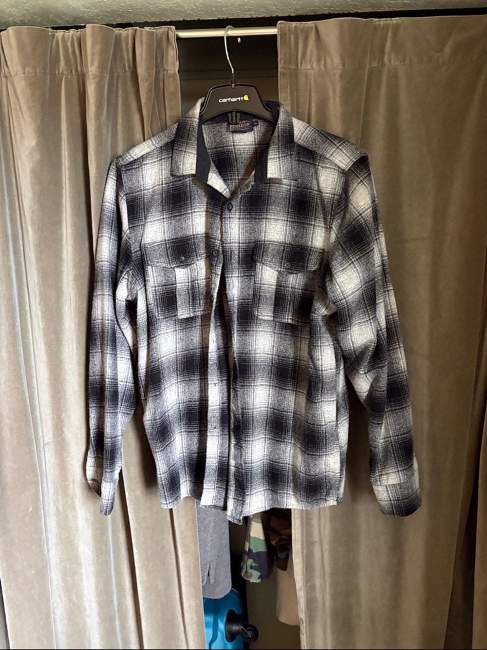 Pendleton Black and White Plaid Button-Up Shirt